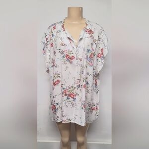 Buffalo David Bitton 2X White Floral Tunic Top High Low